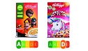 Beide Fr&uuml;hst&uuml;cksflocken von Kellogg�s werden mit bunten Bildern an Kinder beworben � doch die Inhaltsstoffe unterscheiden sich deutlich. Bei fast gleicher Kalorienanzahl enthalten die Froot Loops deutlich mehr Zucker und Salz und deutlich weniger Ballaststoffe als das mit Disney-Figuren beworbene Produkt. (Foto: foodwatch)