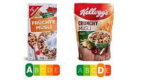 Es liegt vor allem am hohen Anteil gesättigter Fette, dass das Crunchy Müsli von Kellogg’s deutlich schlechter abschneidet als das günstigere Früchte-Müsli von Edeka. Aber auch der geringere Fruchtanteil, die höhere Kalorienzahl sowie ein Mehr an Zucker und Salz schlagen negativ zu Buche. Bild: Es liegt vor allem am hohen Anteil gesättigter Fette, dass das Crunchy Müsli von Kellogg’s deutlich schlechter abschneidet als das günstigere Früchte-Müsli von Edeka. Aber auch der geringere Fruchtanteil, die höhere Kalorienzahl sowie ein Mehr an Zucker und Salz schlagen negativ zu Buche.