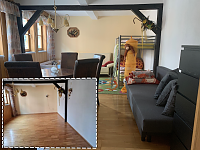 Vorher/Nachher-Bilder aus dem Haus Jüdengasse 1, das momentan als Zufluchtshaus für ukrainische Flüchtlinge dient. Bild: Vorher/Nachher-Bilder aus dem Haus Jüdengasse 1, das momentan als Zufluchtshaus für ukrainische Flüchtlinge dient.