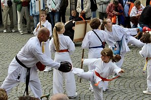 Teilnehmerinnen und Teilnehmer des Festumzuges zum 211. Brunnenfest in Bad Langensalza 