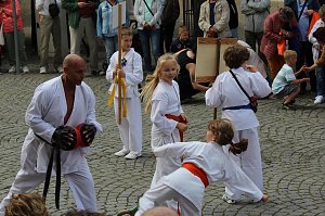 Teilnehmerinnen und Teilnehmer des Festumzuges zum 211. Brunnenfest in Bad Langensalza 
