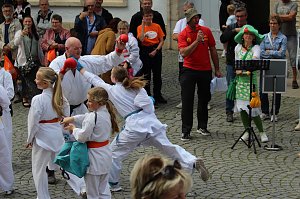 Teilnehmerinnen und Teilnehmer des Festumzuges zum 211. Brunnenfest in Bad Langensalza 