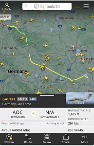 Gro&szlig;maschine der Bundesluftwaffe unterwegs &uuml;ber Th&uuml;ringen