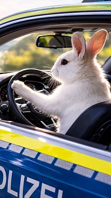 Der Osterhase ist im Dienst der Polizei unterwegs.  (Foto: Pressestelle der Th&uuml;ringer Landespolizei (KI-generiertes Bild) )
