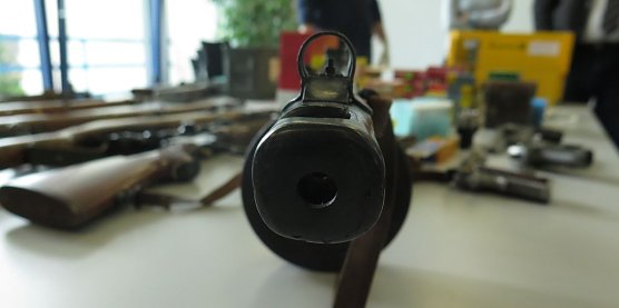 Sichergestellte Waffen pr&auml;sentiert (Foto: nnz)