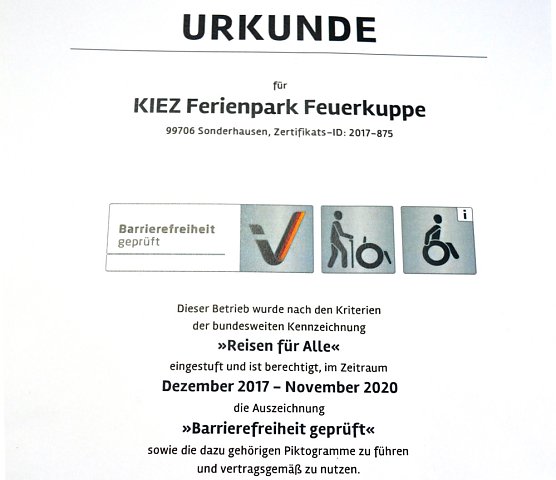 Zertifizierung Reisen für Alle (Foto: Ferienpark Feuerkuppe) Zertifizierung Reisen für Alle (Foto: Ferienpark Feuerkuppe)