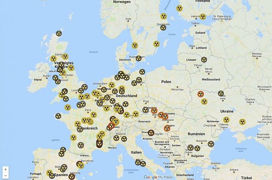 AKW in Europa (Foto: Global 2000 mit Google Maps erstellt)