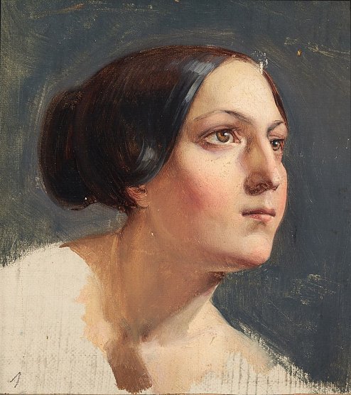 Carl Gottfried Pfannschmidt  Kopfstudie einer jungen Frau im Halbprofil,  &Ouml;l auf Leinwand, um 1840 (Foto: Tino Sieland)
