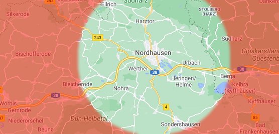 Ramelow schl&auml;gt Einschr&auml;nkung des Bewegungsradius von 15 Kilometern vor (Foto: Google Maps)