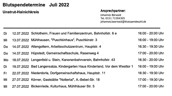 Termine (Foto:  Institut f&uuml;r Transfusionsmedizin Suhl )