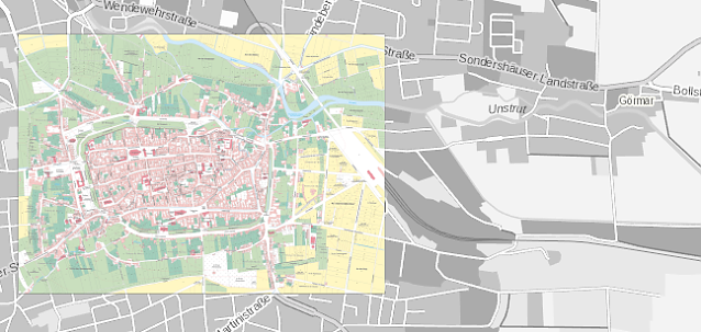 Bild: Die bauliche Gestalt M&uuml;hlhausens im Stadtplanvergleich
