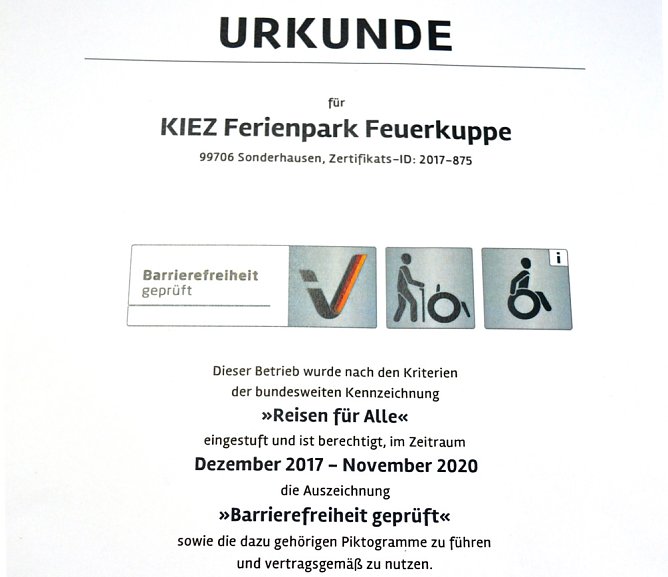 Zertifizierung Reisen für Alle (Foto: Ferienpark Feuerkuppe) Zertifizierung Reisen für Alle (Foto: Ferienpark Feuerkuppe)