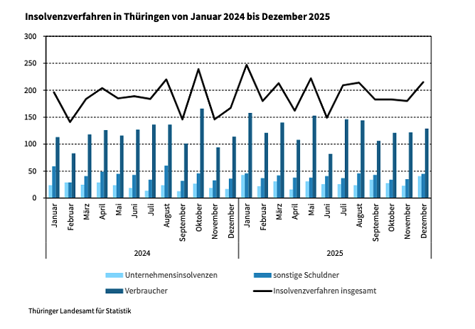 &Uuml;berblick &uuml;ber das Insolvenzgeschehen im vergangenen Jahr.  (Foto: Grafik: Statistisches Landesamt)