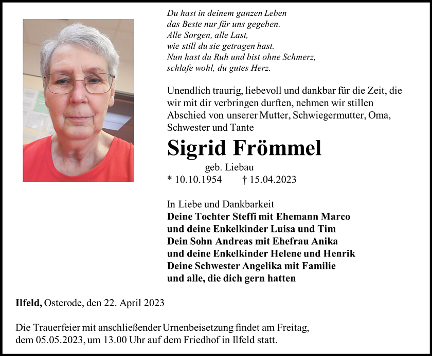 Traueranzeige (Foto: Schade)