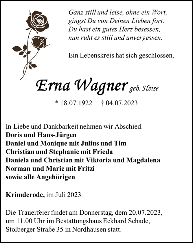 Traueranzeige (Foto: Schade)