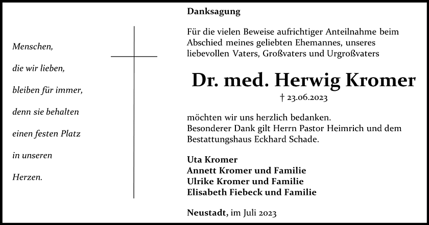 Danksagung Dr. med. Herwig Kromer (Foto: Bestattungshaus Eckhard Schade)