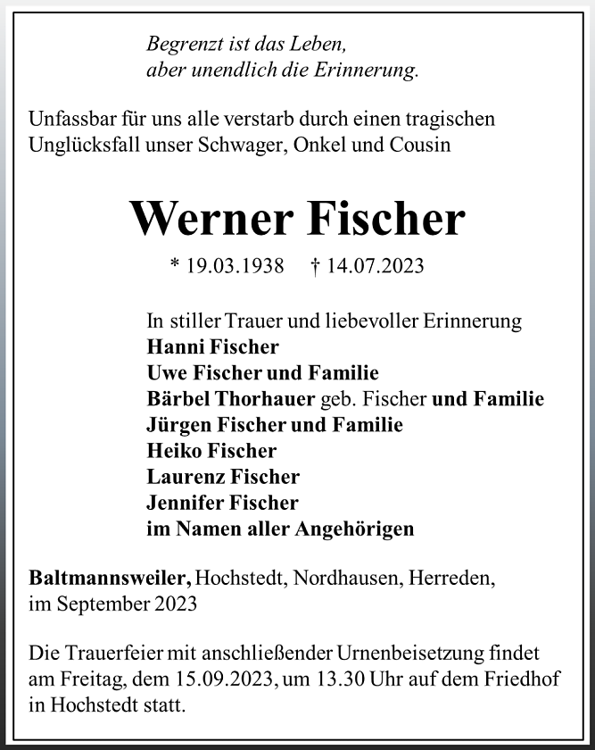 Traueranzeige (Foto: Schade)