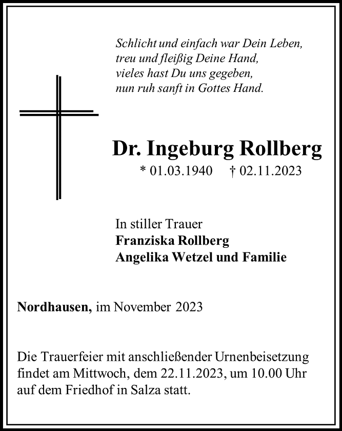 Traueranzeige (Foto: Bestattungshaus Schade)