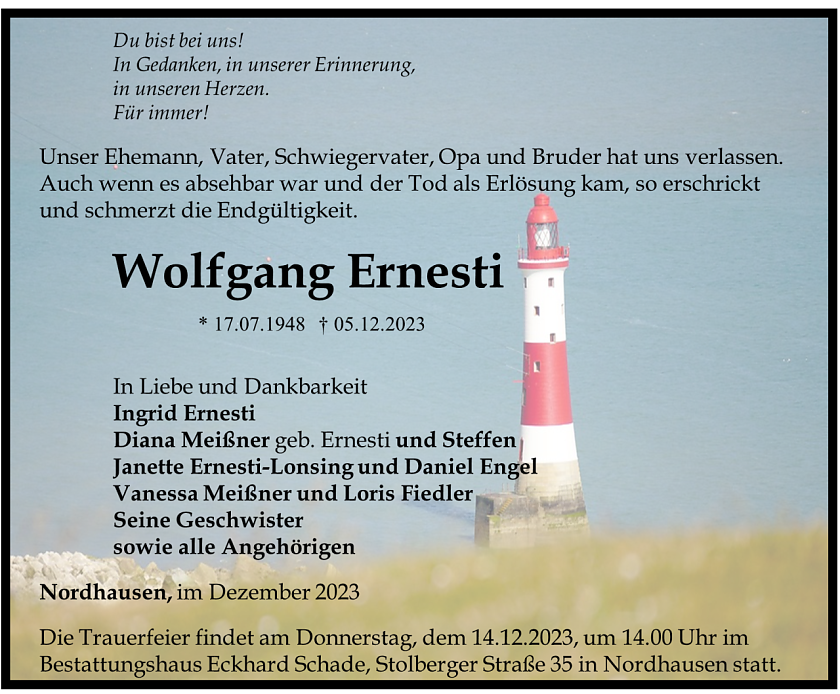 Traueranzeige (Foto: Schade)