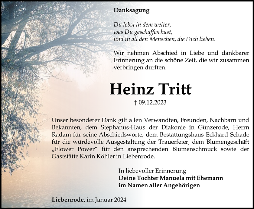 Danksagung Heinz Tritt (Foto: Bestattungshaus Eckhard Schade)