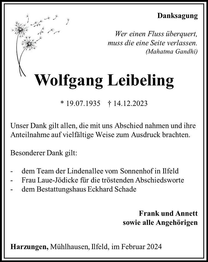 Danksagung (Foto: Bestattungshaus Eckhard Schade)