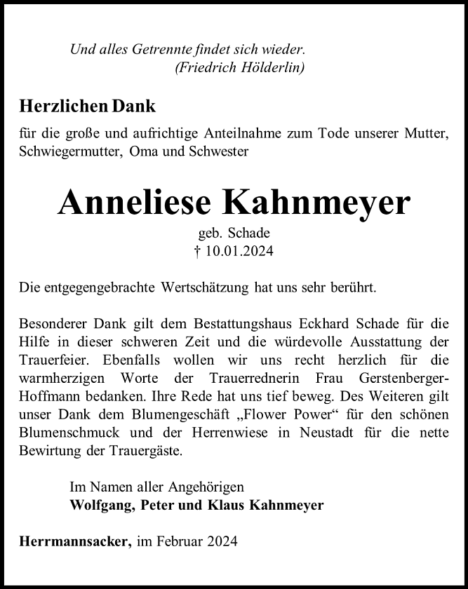 Danksagung (Foto: Bestattungshaus Eckhard Schade)