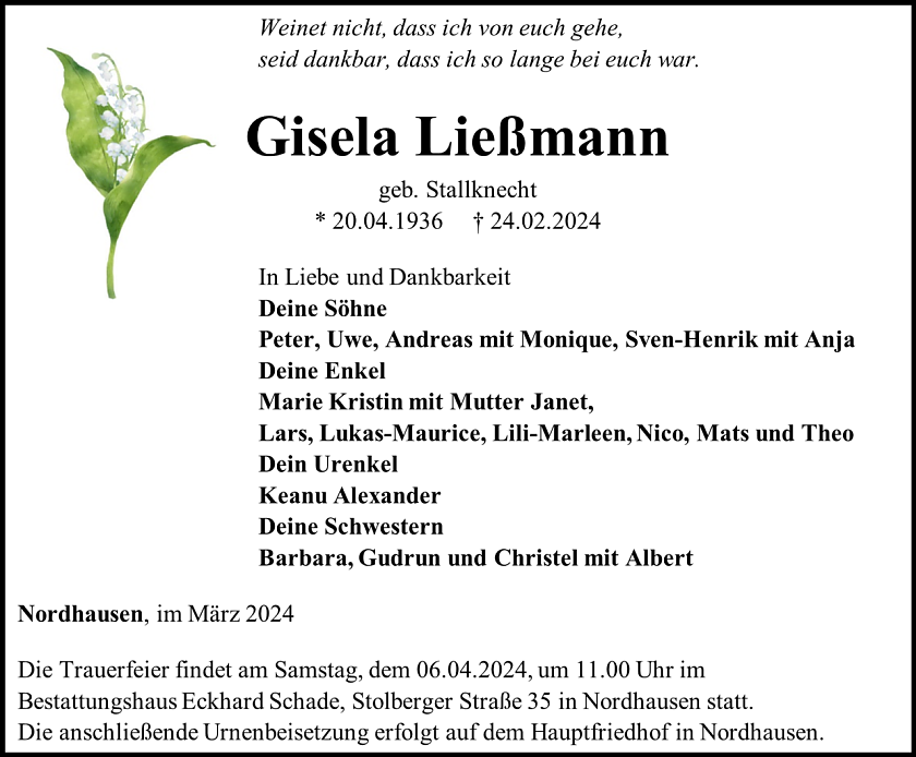 Traueranzeige (Foto: Schade)