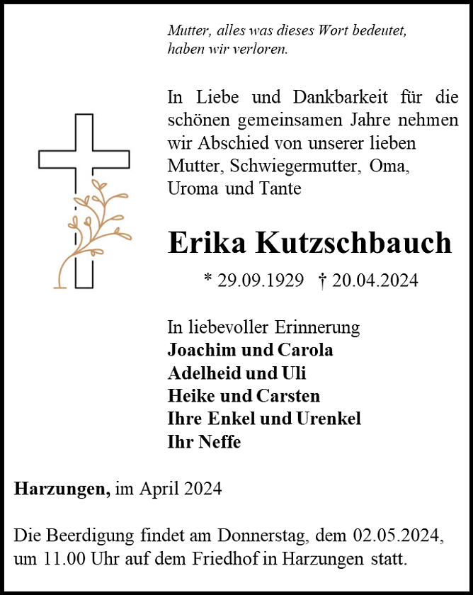 Traueranzeige (Foto: Schade)