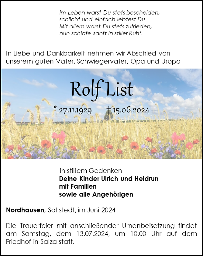 Traueranzeige (Foto: Schade)