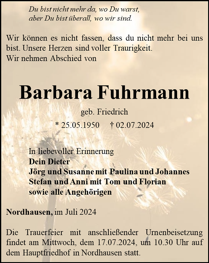 Traueranzeige (Foto: Schade)