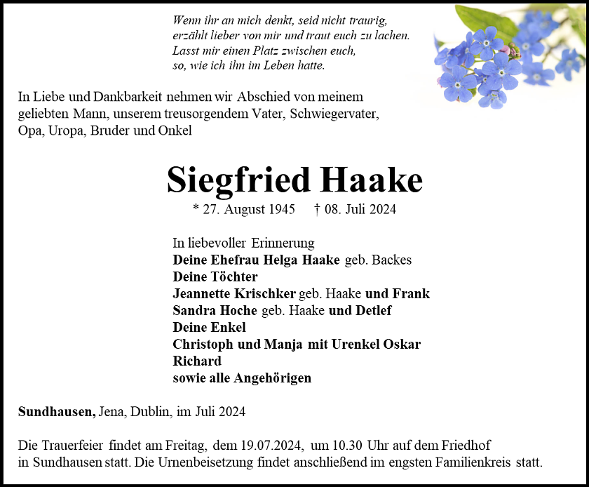 Traueranzeige (Foto: Schade)