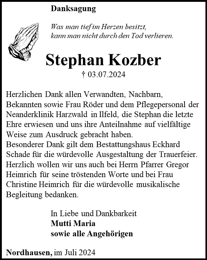 Danksagung (Foto: Bestattungshaus Eckhard Schade)