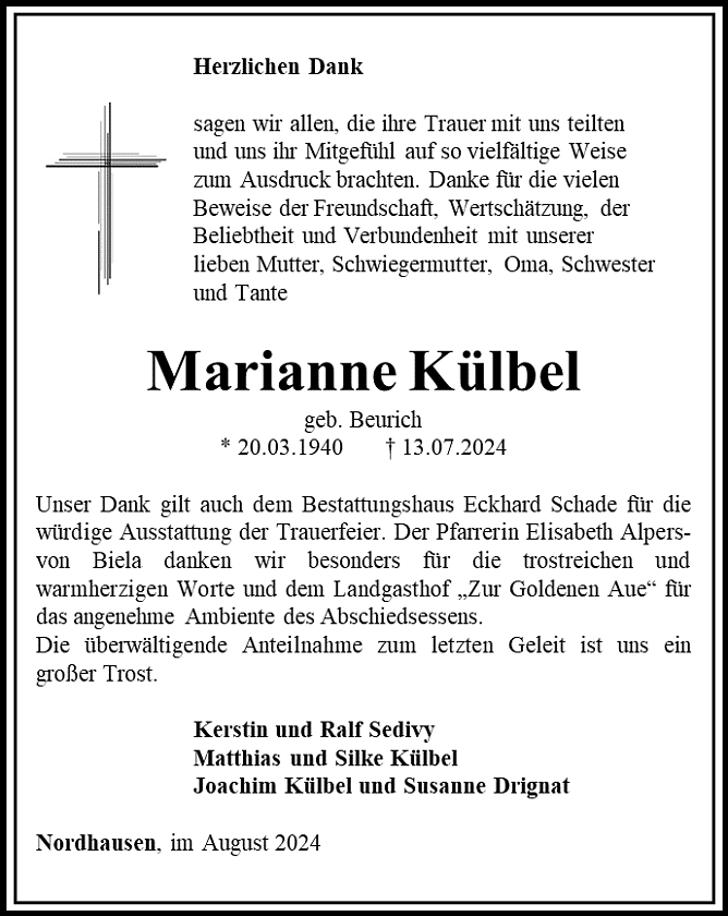 Danksagung (Foto: Bestattungshaus Schade)