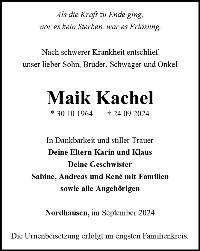 Traueranzeige (Foto: Bestattungshaus Eckhard Schade)