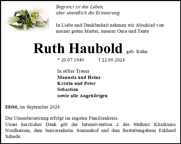 Traueranzeige (Foto: Bestattungshaus Eckhard Schade)