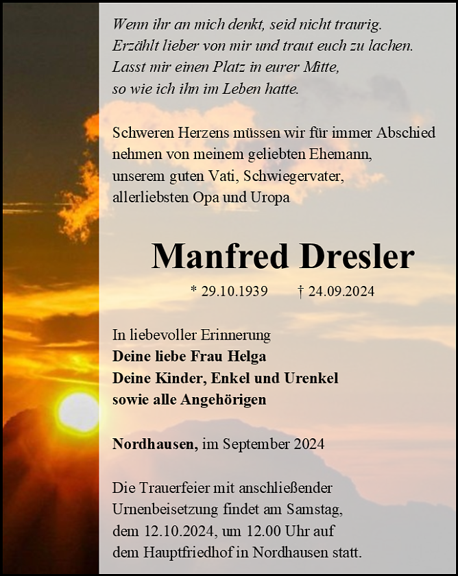 Traueranzeige (Foto: Bestattungshaus Eckhard Schade)