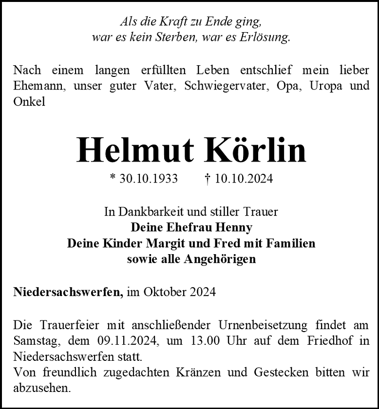 Traueranzeige (Foto: Bestattungshaus Eckhard Schade)