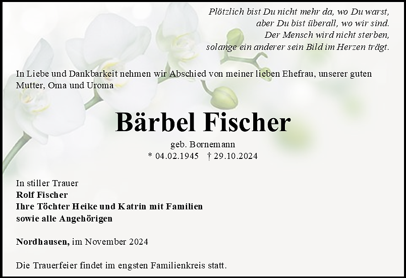 Traueranzeige (Foto: Bestattungshaus Schade)