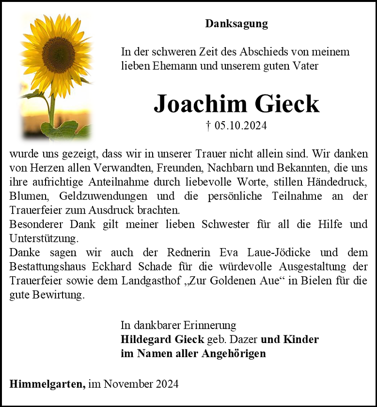 Danksagung (Foto: Bestattungshaus Schade)