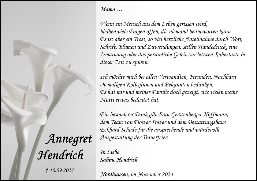 Danksagung (Foto: Bestattungshaus Eckhard Schade)