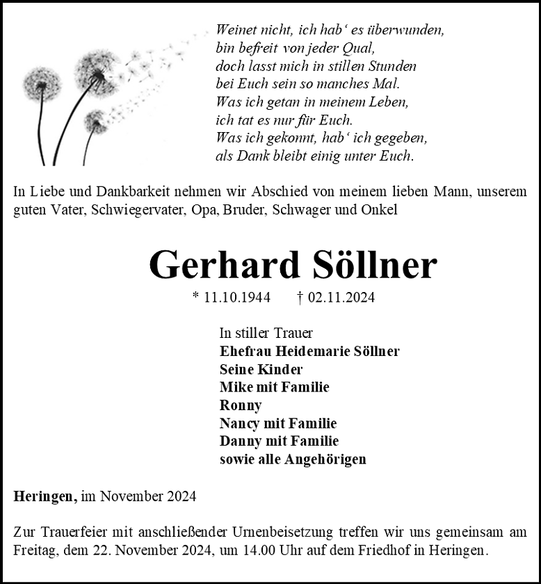 Traueranzeige (Foto: Bestattungshaus Eckhard Schade)