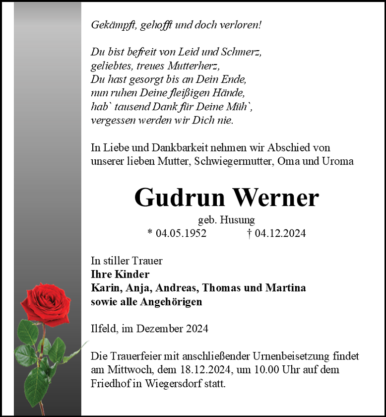 Traueranzeige (Foto: Bestattungshaus Eckhard Schade)