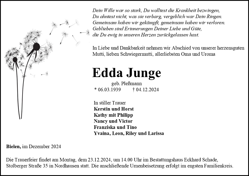 Traueranzeige (Foto: Bestattungshaus Schade)