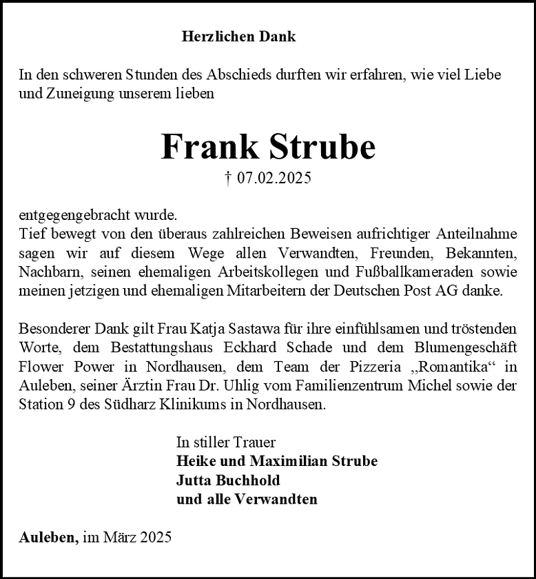 Danksagung (Foto: Bestattungshaus Eckhard Schade)