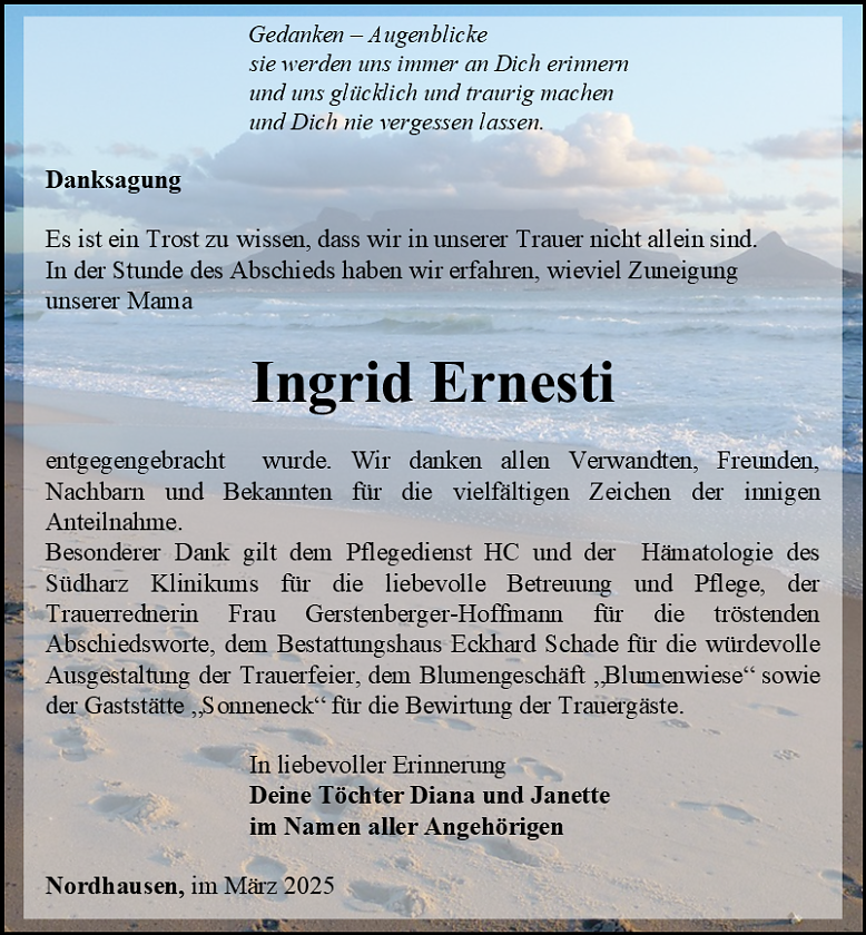 Danksagung (Foto: Bestattungshaus Eckhard Schade)