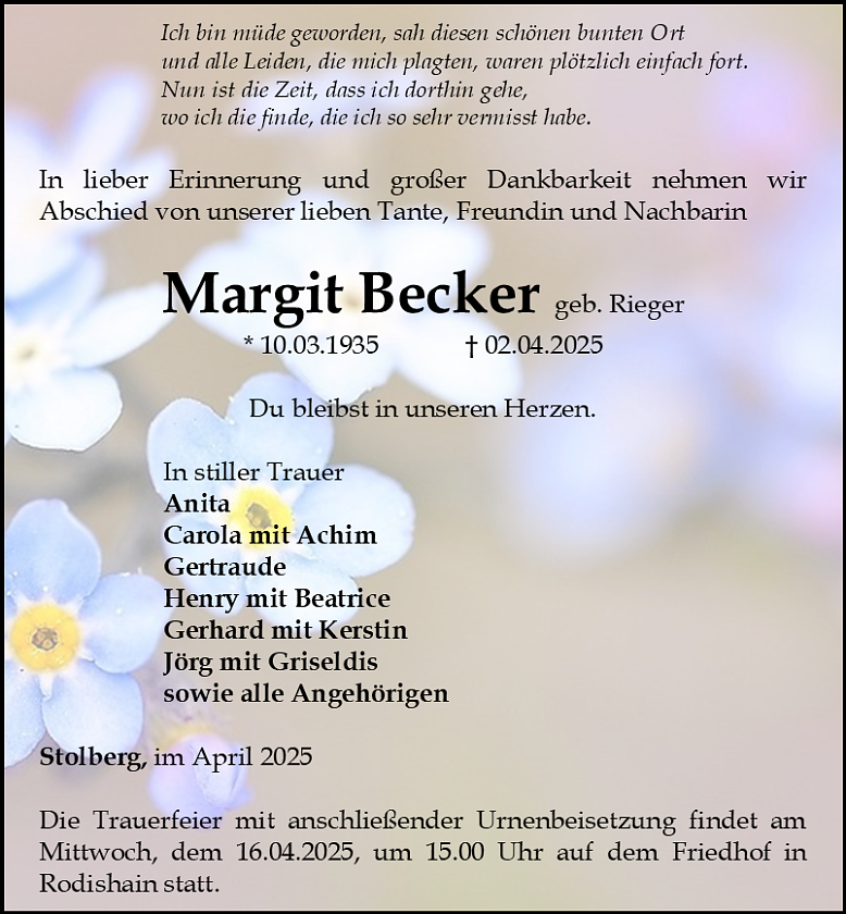 Traueranzeige (Foto: Bestattungshaus Schade)