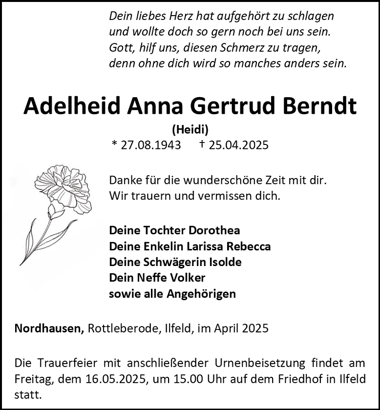 Traueranzeige (Foto: Bestattungshaus Eckhard Schade)