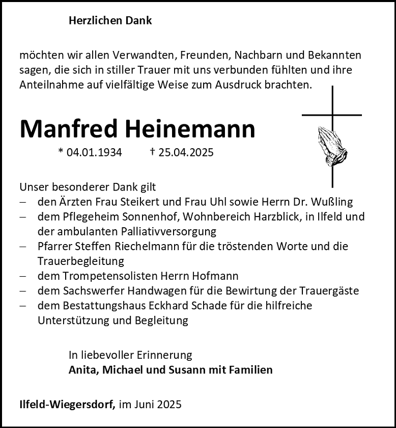 Danksagung (Foto: Bestattungshaus Schade)