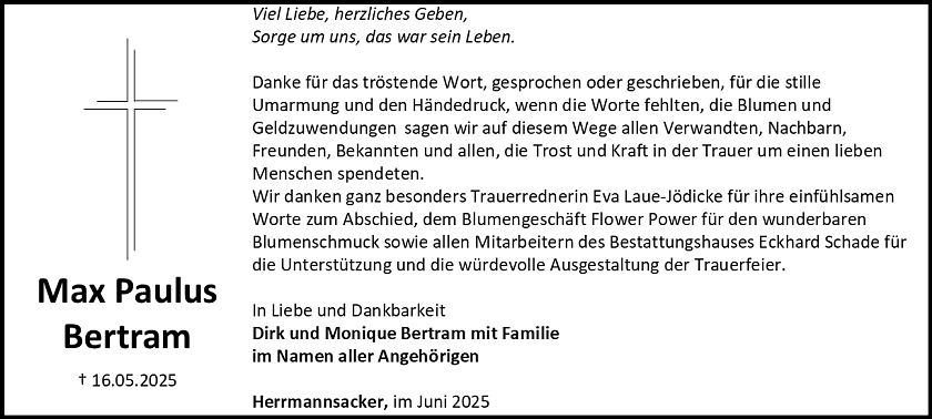 Danksagung (Foto: Bestattungshaus Eckhard Schade)