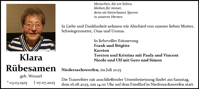 Traueranzeige (Foto: Bestattungshaus Schade)